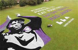 The giant grass painting of Pelly Ruddock Mpanzu at London Luton Airport