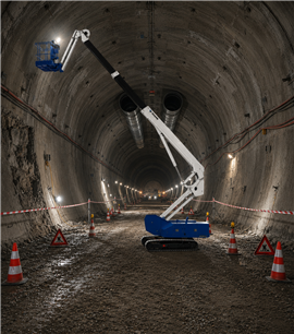 A Tadano crawler AWP working in a tunnel