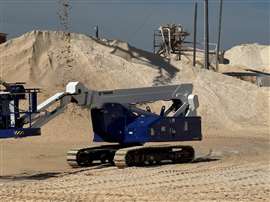 A crawler AWP can travel easily across the challenging terrain of a jobsite