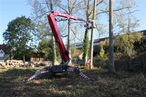 Anglia Access Platforms' new Hinowa Lightlift 33.17 spider lift in action on tree management project.