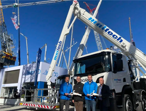 L to R: Roberto Quintero from Bronto, Eric Hunziker of Maltech, Bronto's Dominik Keller and Marc Hunziker from Maltech at the machine handover at Bauma.