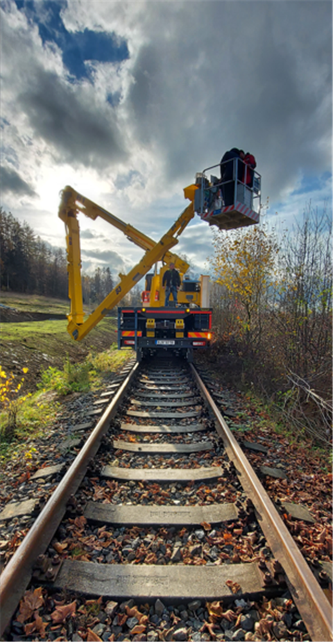 The AB 12 Combi truck mounted aerial platform in operation