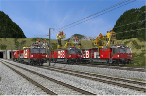 Three electric rail maintenance wagons