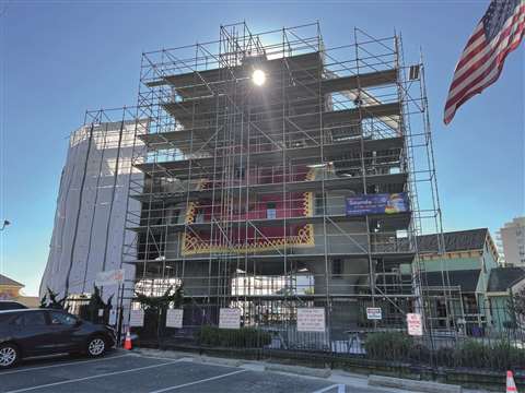 Scaffolding surrounding Lucy the Elephant