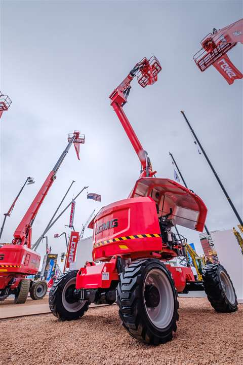 The AR45J-H articulating boom lift on display at ConExpo 2023 in Las Vegas, US