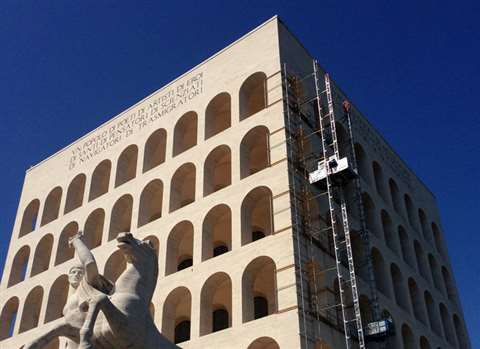 Two Maber lifts at work at the Palazzo della Civiltà Italiana in Rome