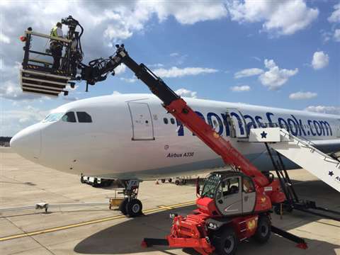 Thomas Cook Airlines' Manitou MRT 2540 Rotary at London Gatwick airport, UK.  