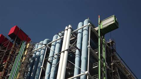 Spot the green XL France LL 2500 hoist amongst the architecture of the Centre Pompidou in Paris, Fra