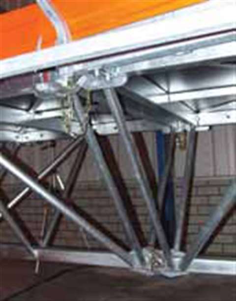 Three pins, as opposed to six bolts on older designs, couple platform sections, making installation