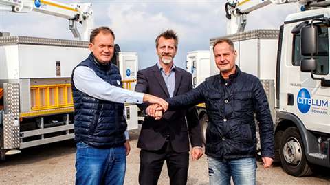 From left: Jakob Hansen, MAN Truck &amp; Bus; CEO Kenneth Aastrup, Citelum Danmark; and sales direct