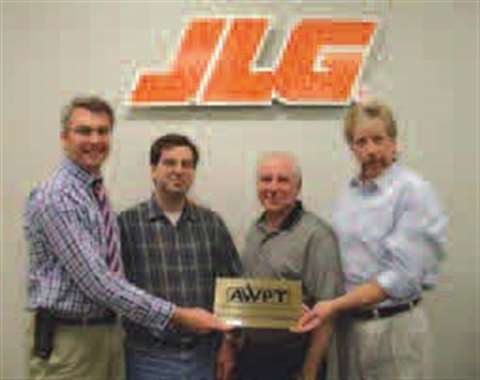 From left: Rupert Douglas-Jones (IPAF), Mike Popovich (JLG training manager), Denny Eckstine (AWPT) 
